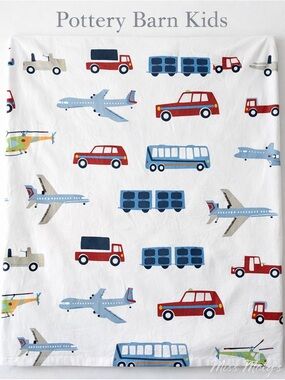 Pottery Barn Kids Twin Flat Sheet Planes Trucks Cars Organic Cotton Replacement